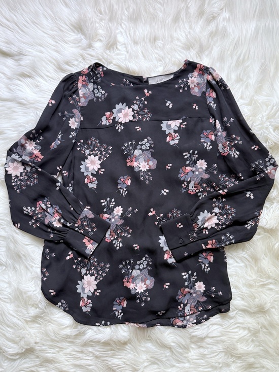 LOFT Tops - Loft Floral Long Sleeve Blouse Size Small Black and Pink